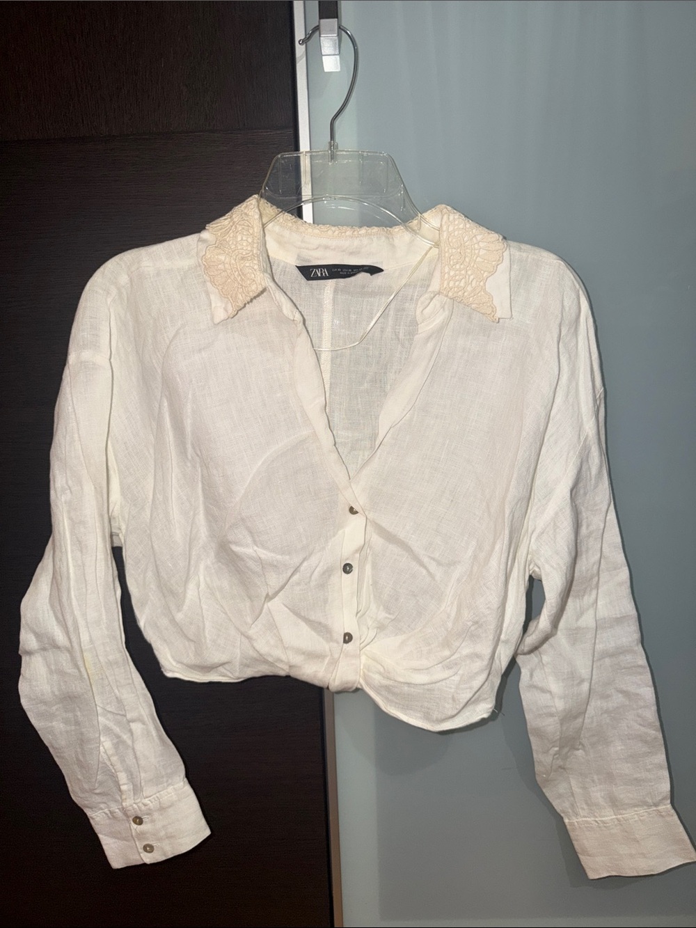 Zara Cream Lace-Collar Button-Down Shirt